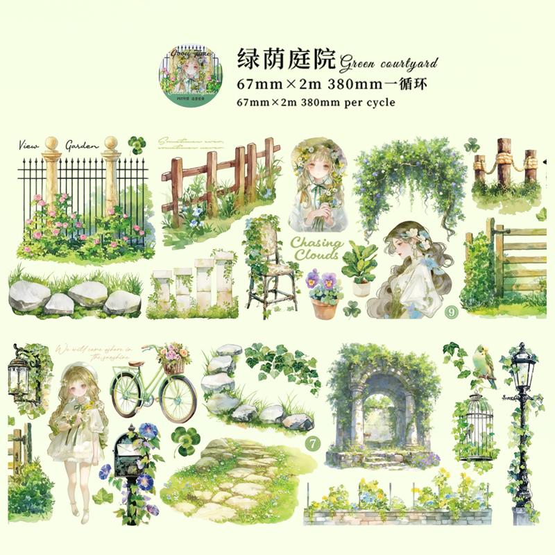 ПЭТ Лента Прекрасное Время Серии Садовый Пейзаж Рисунок Персонажа Ручной Аккаунт Пейзажная Лента DIY Поздравительная Открытка Украшение Чашки