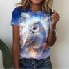 Summer Round Neck 3D Owl Printed Top Fashionable Casual Short Sleeved Women's T-shirts