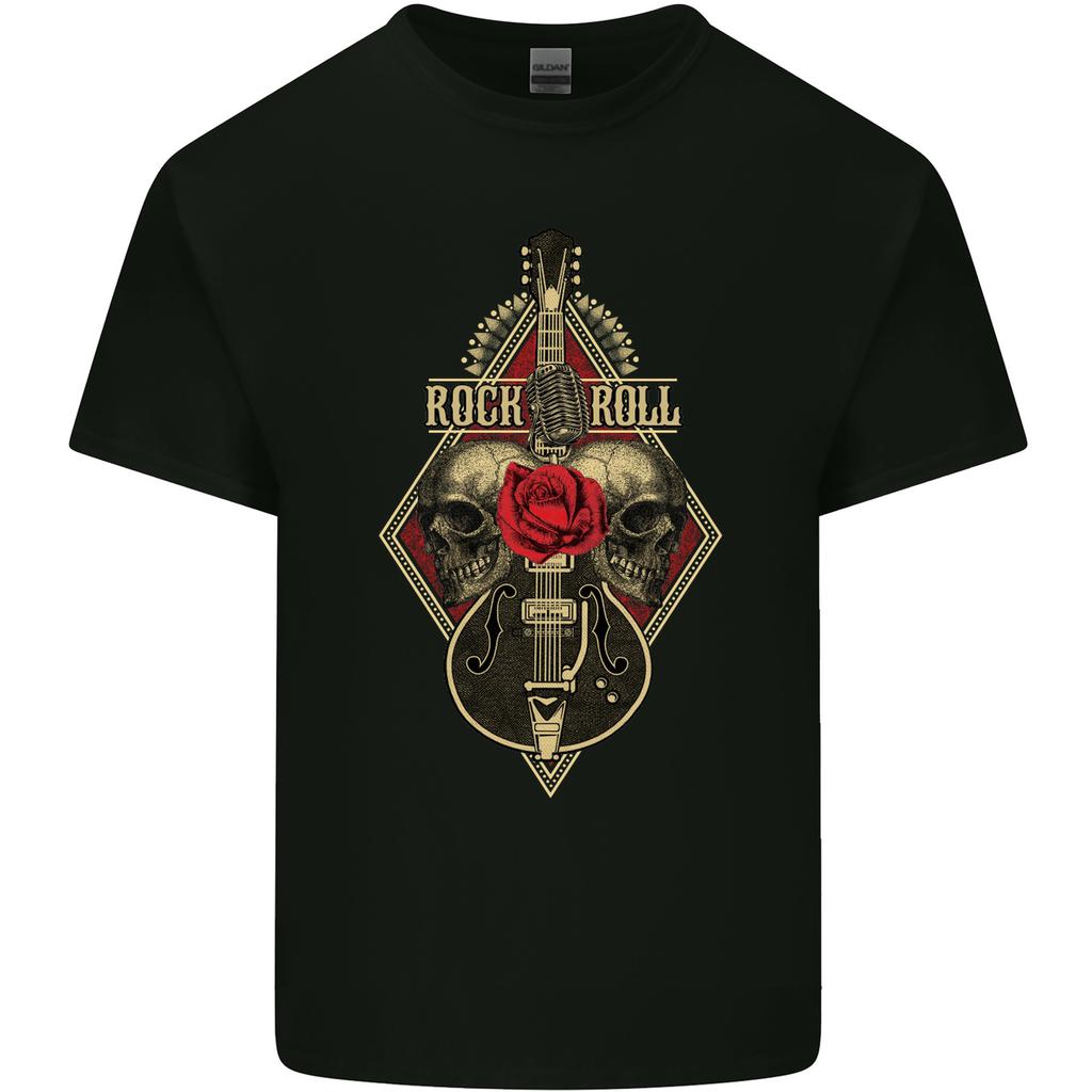 Rock n Roll Guitar Skull Guitarist Electric Unisexs Light Cotton TShirt