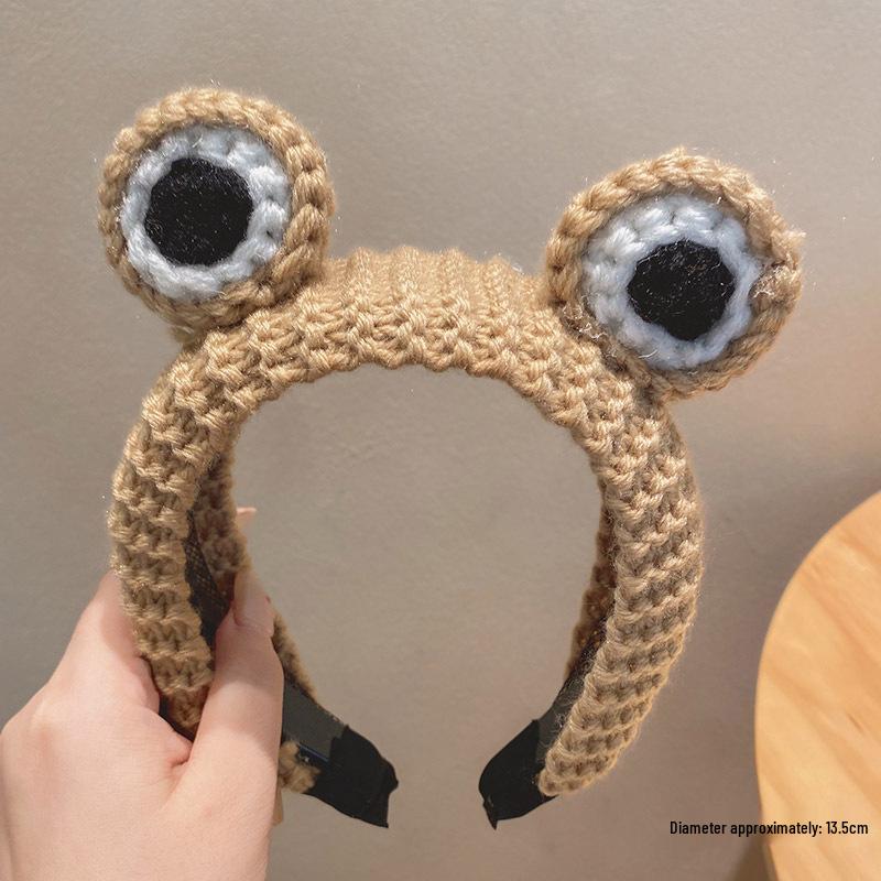 Забавная повязка на голову с большими глазами лягушки для женщин – Милая вязаная нескользящая заколка для волос для умывания лица