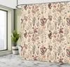 Floral Shower Curtain, Vintage Garden Plants Herbs Flowers Botanical Classic Design Illustration, Cloth Fabric Bathroo
