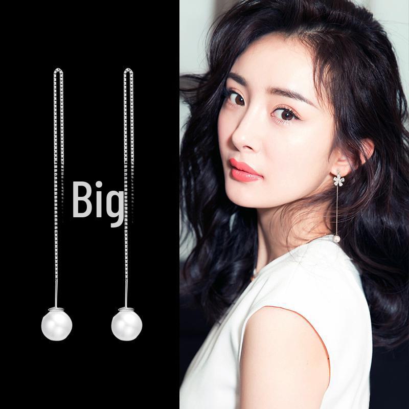 Корейские длинные серьги-игл S925 Silver Star & Moon Leaf Clover для женщин
