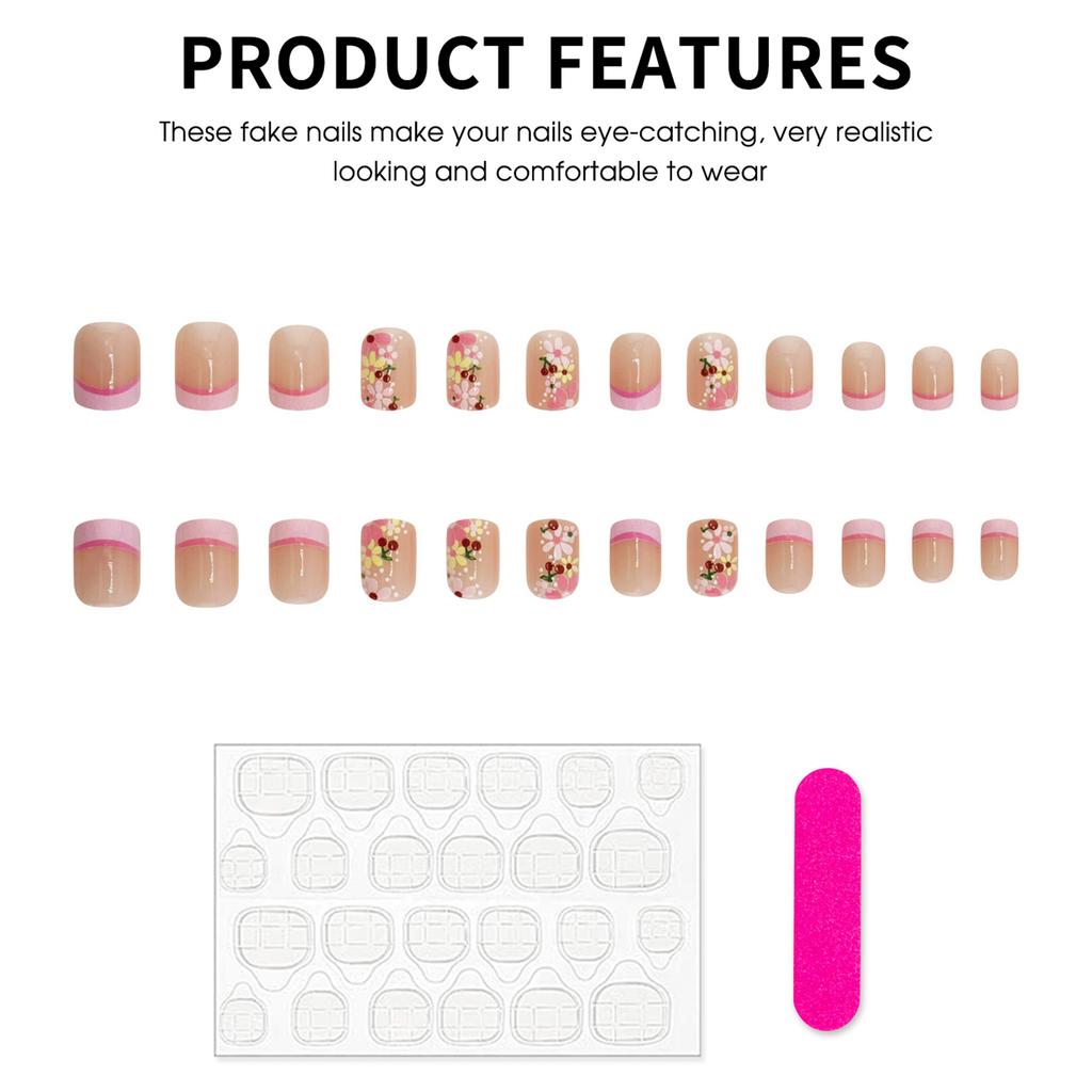 24PCS Nude Fake Nails with French Tip with Not Easy Break or Split Design for Daily and Parties Wearing
