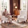 Wingback Chair Relax Chair Armchair, Vintage Design, Button Tufting, Turned Legs, 74 cm x 86 cm x 102 cm, Cream White