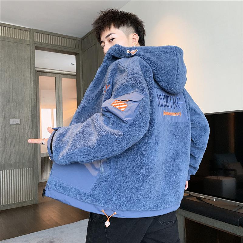 Зима, Мужской, Мех, Флис, Мода, Пальто, Пальто, Мужчины, Отворот, Тепло, Пух, Молния, С капюшоном, Куртка, Верхняя одежда, Большие размеры