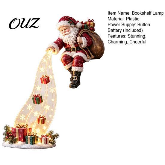 Snowman Bookshelf Accent LED Waterfall Christmas Shelf Sitter Figurine, Light Up Santa Claus Party Table Decor Angel Statue, Holiday Edge Ornament for