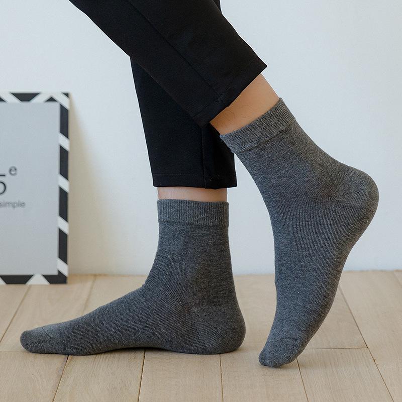 Мужские весенне-осенние однотонные деловые дышащие влагоотводящие носки-трубы из чистого хлопка