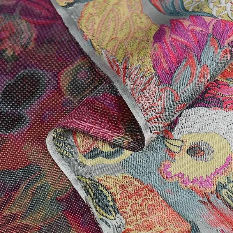 Colorful Parrot Jacquard Fabric Heavy Industry Brocade for Sewing Womens Dresses Song Jin Vest Designer DIY 100x145cm Fabric