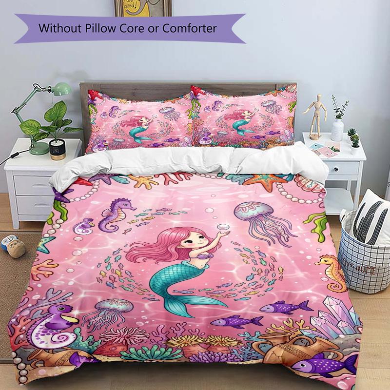 Mermaid Underwater Fantasy Print 3Pcs Bedding Setduvet Cover With 2 Bedropillowcase Home Birthday Gift