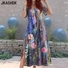 Women's Fashion Summer Spring Flower Pattern Print Short Sleeve V-Neck Loose Waistline Casual Dresses