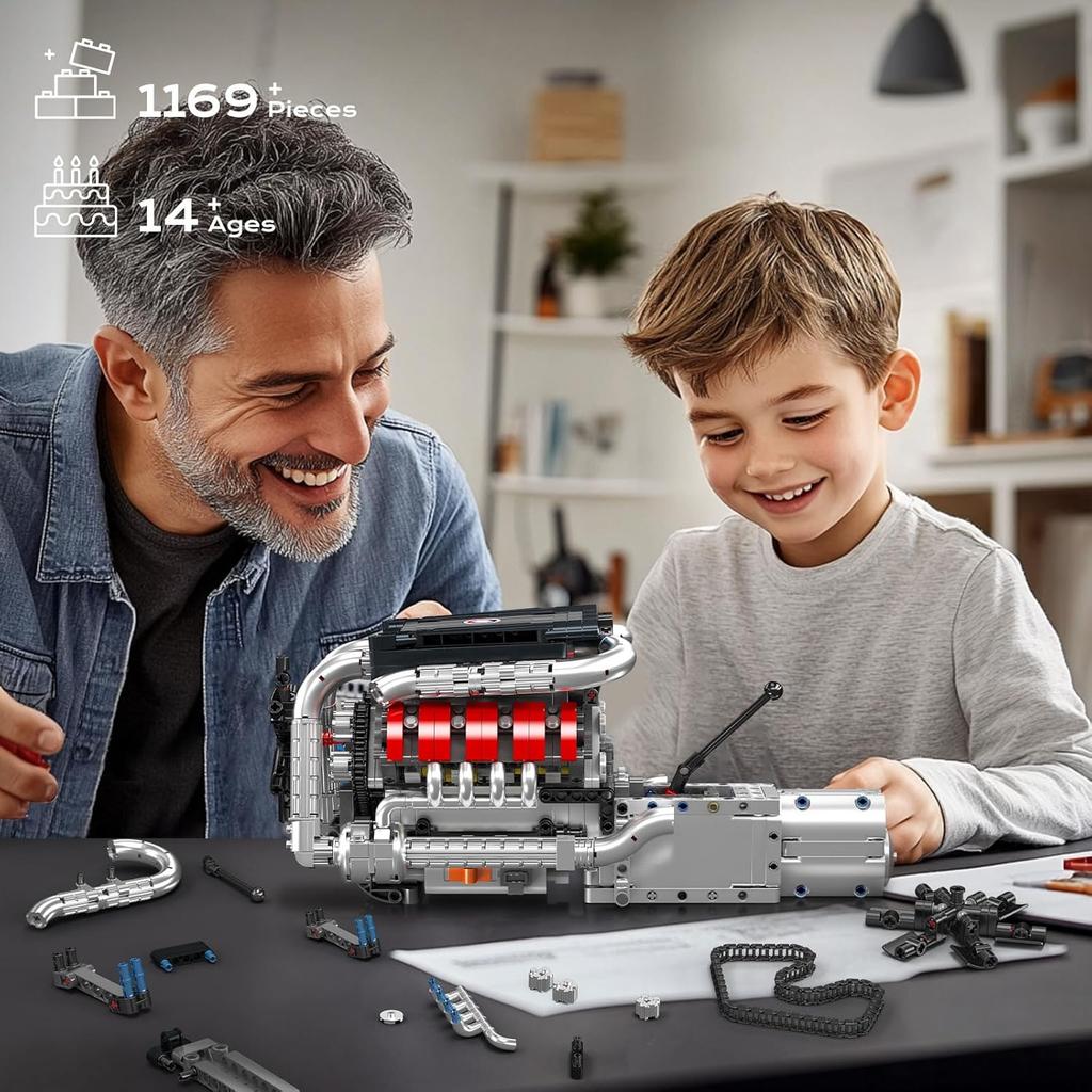 MOULD KING 10203 Technical Car Part Toys The Motorized M8 Sport Car V8 Engine Building Block Assembly Brick Kids Christmas Gift