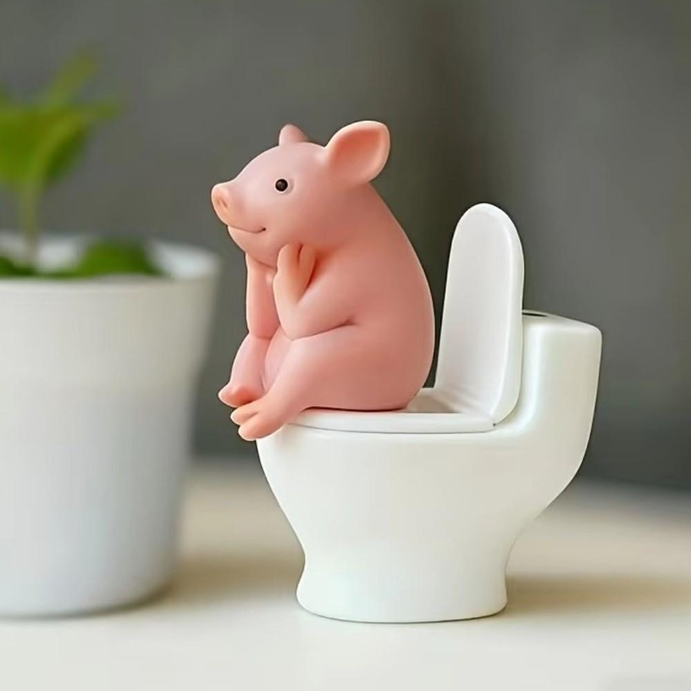 PVC Pig Desktop Ornaments Cartoon Toilet Pig Decoration Cute Toilet Frog Ornaments  Bathroom Decor