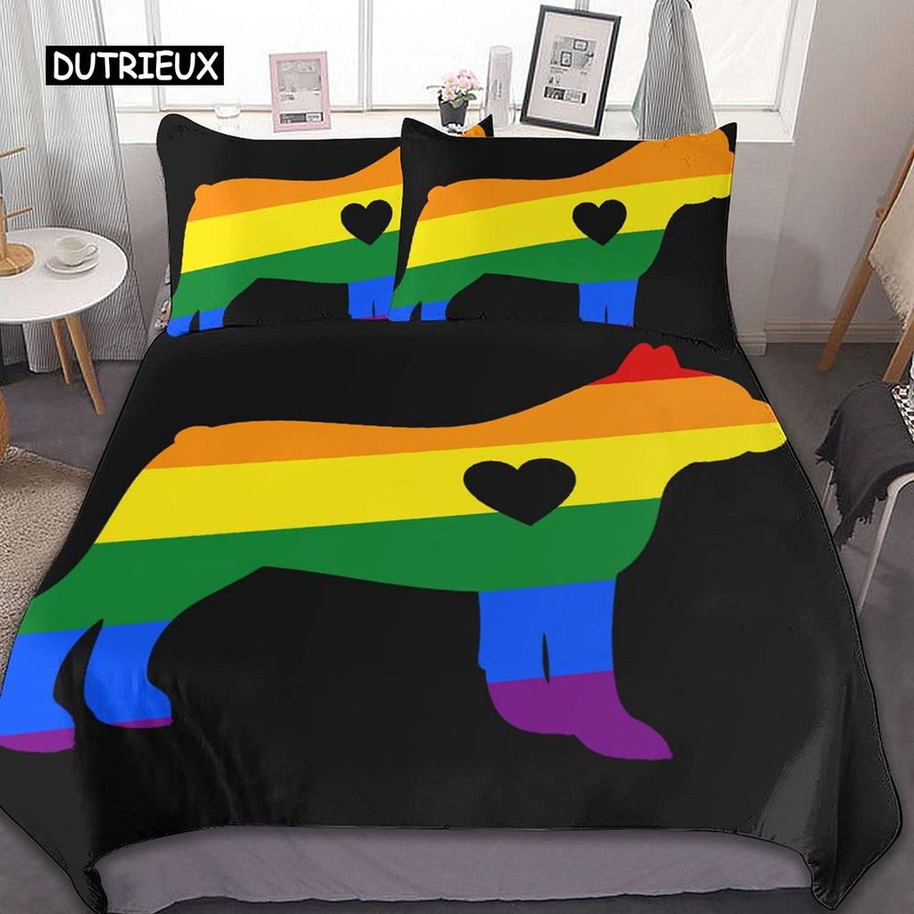 Пододеяльник с флагом гордости размера King Queen Rainbow Stripes Комплект постельного белья LGBT Pride из полиэстера для подростков, взрослых женщин и мужчин