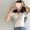 2025 Summer Korean Retro Turn-Down Collar Knitted T-Shirt - Slimming Short Sleeve Top for Women