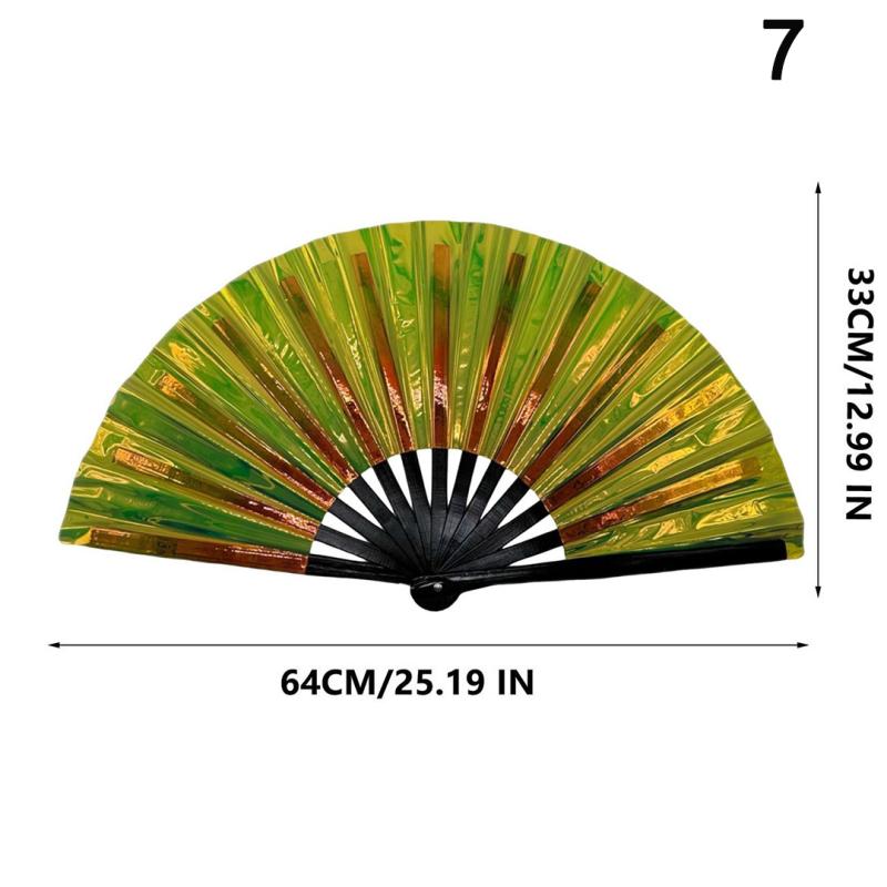 Голографический Складной Веер Для Концертов Кунг-Фу И Рейв-Вечеринок Красочный Аксессуар ПВХ Блестки Лазерный Веер Тайцзи Танцующий Хлопающий Веер