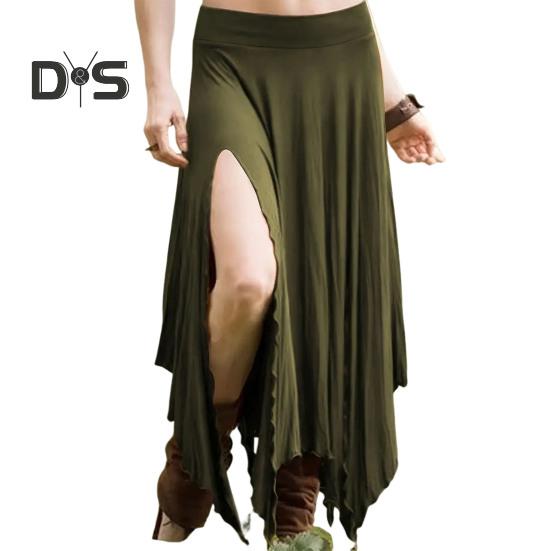 Женская юбка с высокой талией, однотонная, неровный подол, длинная юбка с боковыми разрезами, утягивающая юбка для работы, отдыха, путешествий