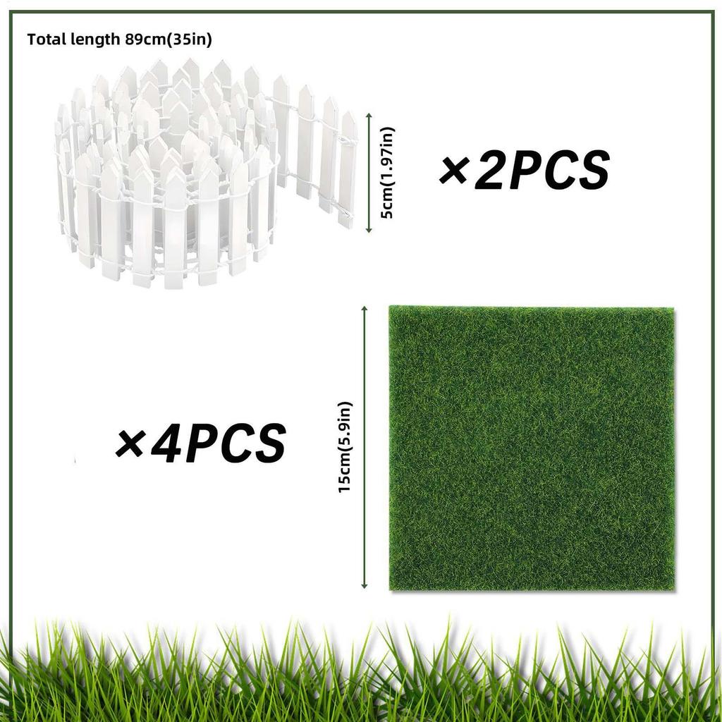 Mini Fence 35 Inch Toy Fence Wooden Crafts Panel Decoration with 4 Piece Fake Grass for Kids Indoor Outdoor Home Decor Boys