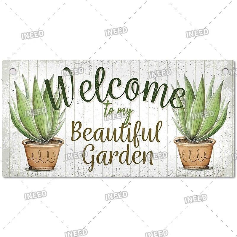 Садовые деревянные вывески, дверные цветы, зеленое растение, настенный декор, добро пожаловать в фермерский дом, пляж, домашняя комната, настенная табличка с бесплатной веревкой