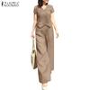 ZANZEA Women Short Sleeve Blouse and Pants Casual Two Piece Sets