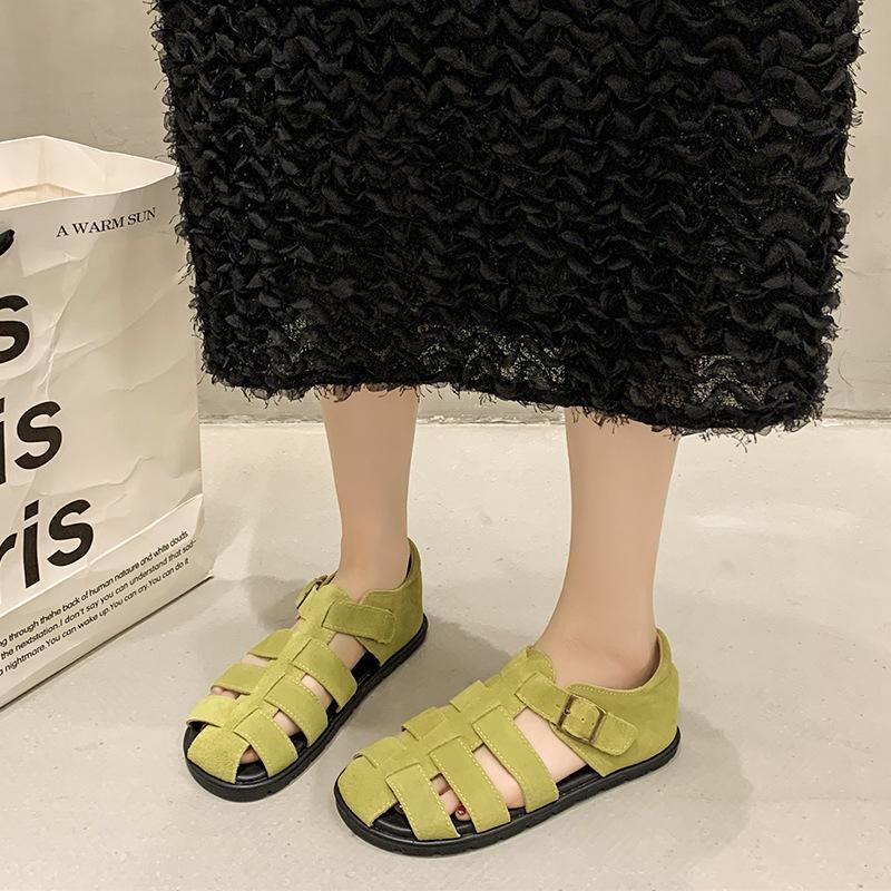 Французские винтажные плетеные сандалии Baotou, женская мода 2025 года, летние феи, ветер, плоская подошва, римские сандалии для беременных женщин, прилив