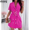 Women's Fashion Summer Spring Solid Color Print Short Sleeve POLO Neck Casual Dresses