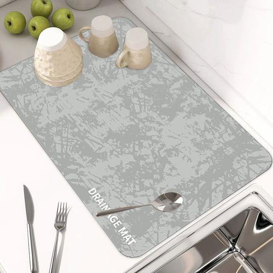 Коврик для сушки посуды для кухонной стойки. Нескользящий абсорбирующий коврик для слива. Экологичный термостойкий коврик для сушки посуды для раковин.