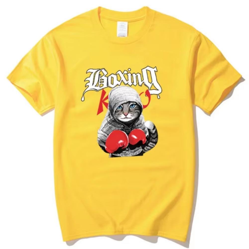 2018 Новая летняя футболка с короткими рукавами для мужчин с изображением кота в стиле бокса, женская модная студенческая футболка Harajuku из чистого хлопка, свободная посадка