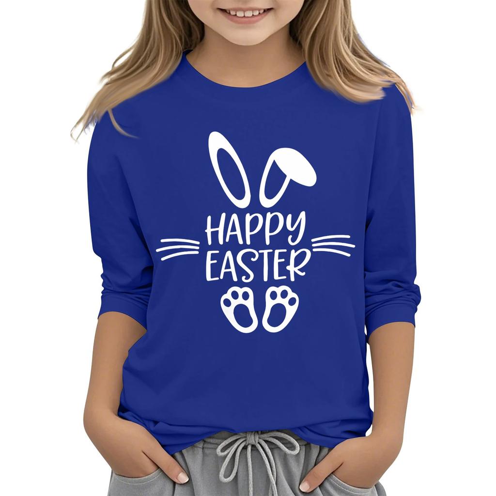 Повседневная футболка с круглым вырезом и пасхальным принтом, с рукавами 7 точек для детей
