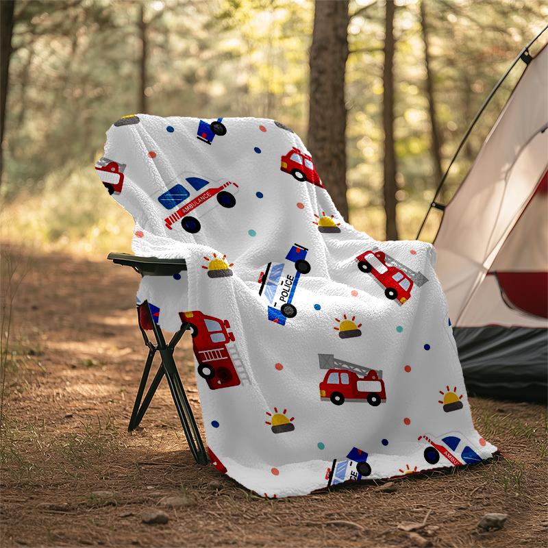 fire trucks police cars Theme Printed Blanket - Perfect for Couch, Bed, Travel & Outdoor Use | Machine Washable, Cozy & Durable.
