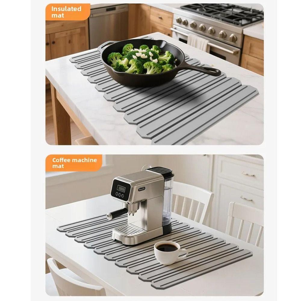 Collapsible Kitchen Drying Mat Quick-drying Countertop Drain Tray Utensil Storage