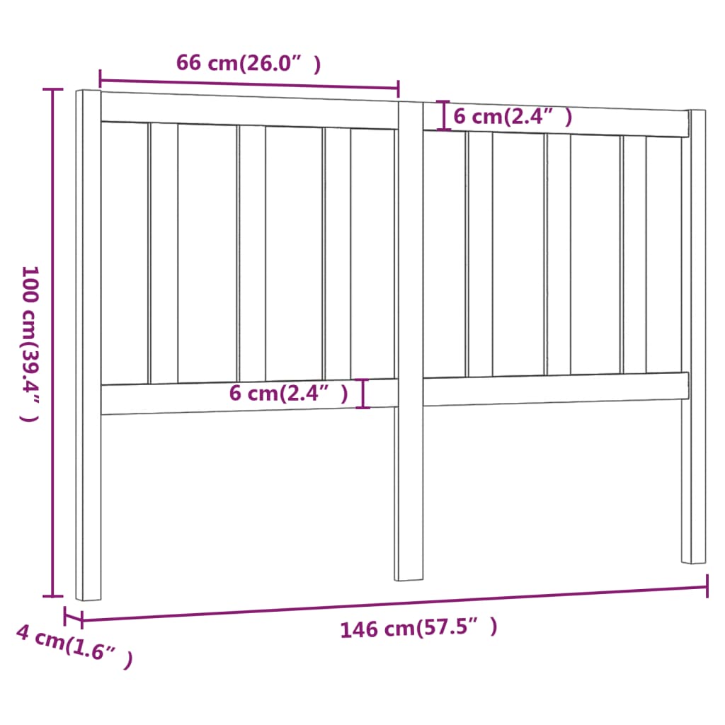 Headboard in Black 146 x 4 x 100 cm Solid Pine Wood