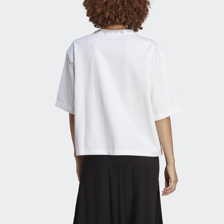 Adidas Originals American Vintage Houndstooth Logo Print Loose Fit Crew Neck T-Shirt Women Tops White IC5144