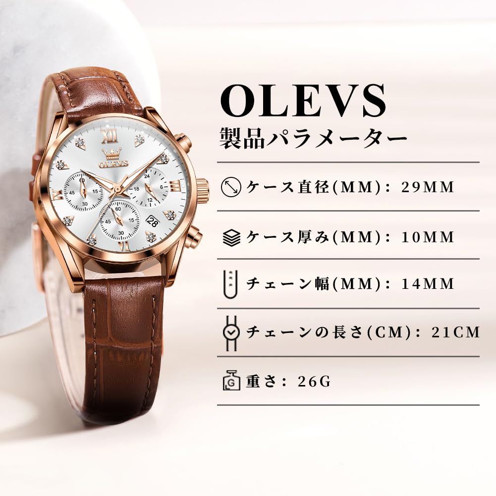 OLEVS Кожаный Кварцевый Алмазный Светящийся Легкий до 30М Водонепроницаемый Подарок для Розовое Золото Белый Женские Часы, Ремешок, Механизм, Циферблат, Стрелки, Читать, Устойчивый,