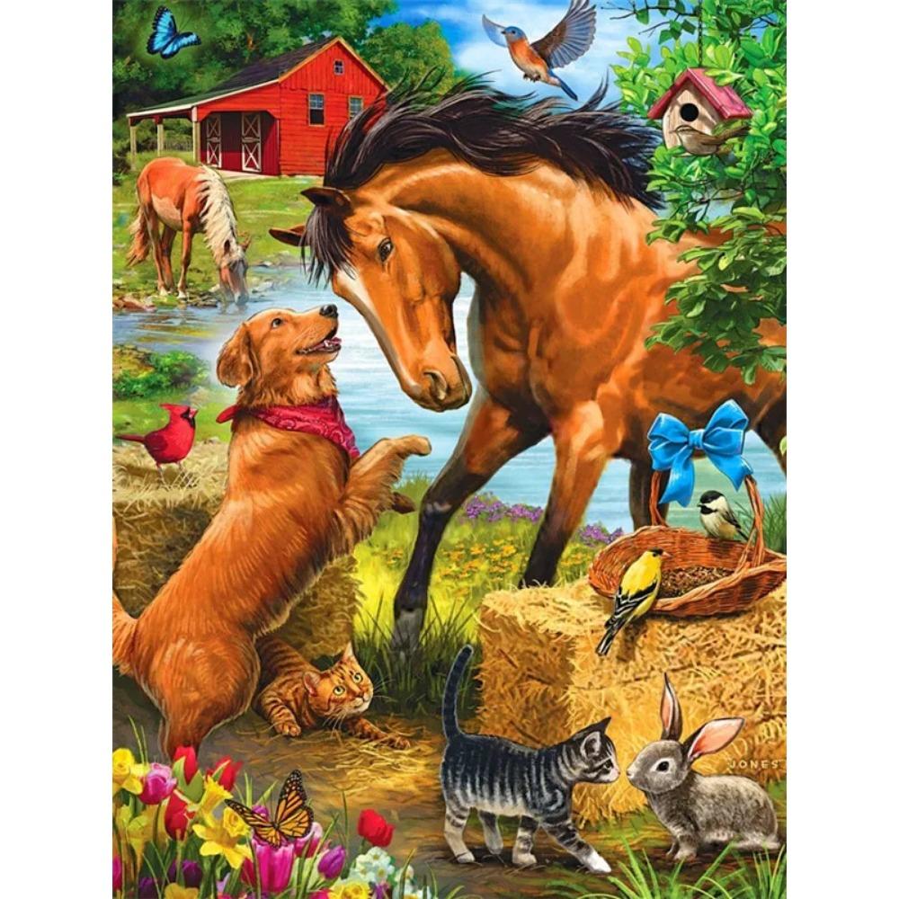 Алмазная картина, полная дрель, Рождественский кот, круглая алмазная живопись, ручная работа, животное, лошадь, сделай сам, алмазная мозаика, картина, украшение дома