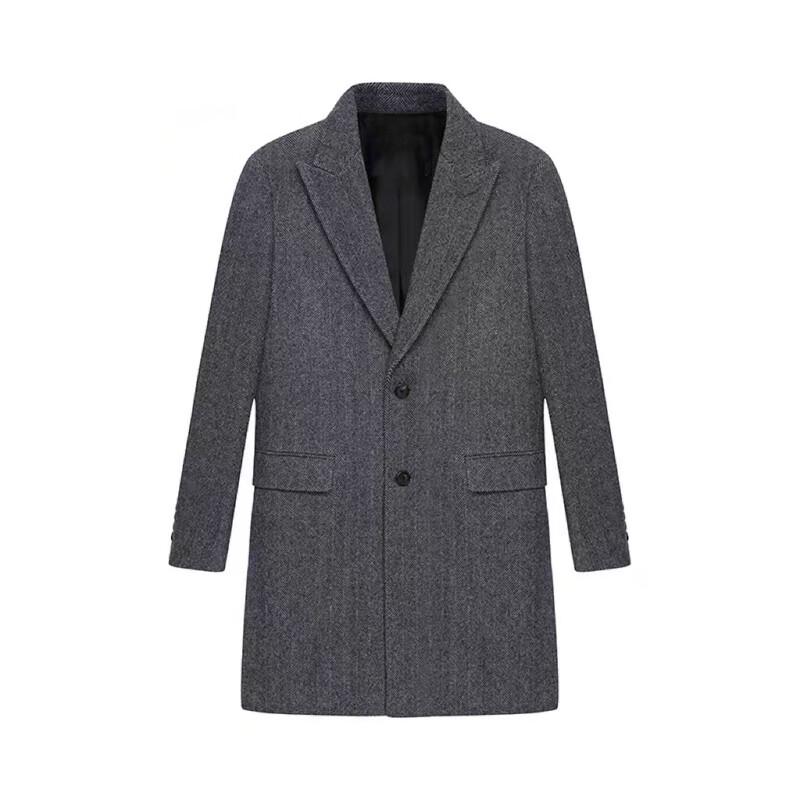 Men's Gray Herringbone Mid-Length Overcoat
