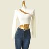 Fashion Retro Sexy Half Turtleneck Chest Oblique Cut Opening High Waist Short Long Sleeves Knitwear Foreign Trade Original Order Tops
