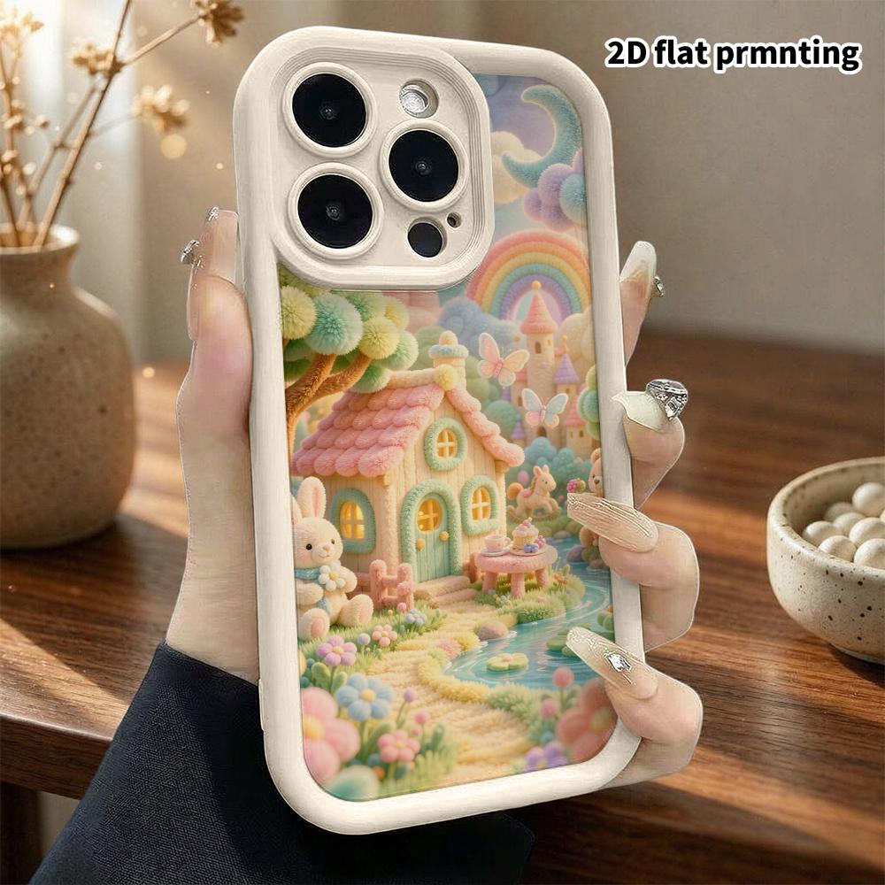 Phone Case: 2D flat, suitable for iPhone 18 17 16 15 14 13 12Pro protective case, plush little cabin, perfect Christmas and Halloween holiday gift