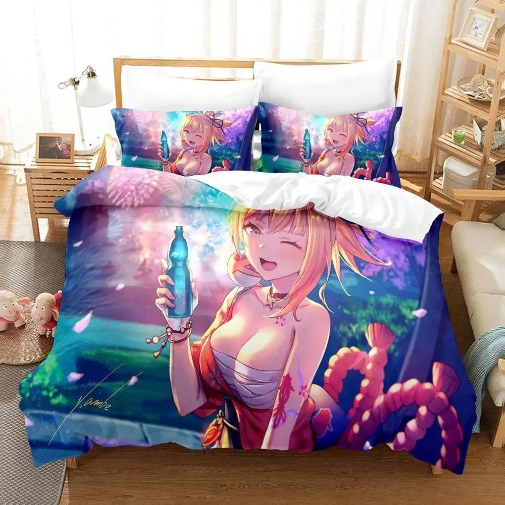 Новое Аниме Genshin Impact Ёимия Постельное Белье Кинг Пододеяльник Наволочка Покрывало Чехол для Одеяла Постельные Принадлежности Постельное Белье Домашний Текстиль