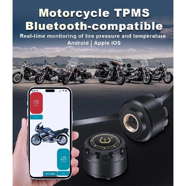 Мотоцикл Автомобиль Система мониторинга давления в шинах TPMS Bluetooth 5.0 Датчик давления в шинах Предупреждение о температуре Монитор Манометр