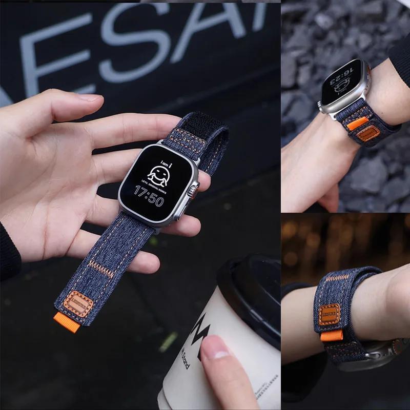 Джинсовый нейлоновый ремешок для Apple Watch Ultra 3 2 1 49 мм/11 10 46 мм 42 мм Холщовый браслет iWatch 9 8 7 6 5 SE 3 45 мм 44 мм 40/41 мм