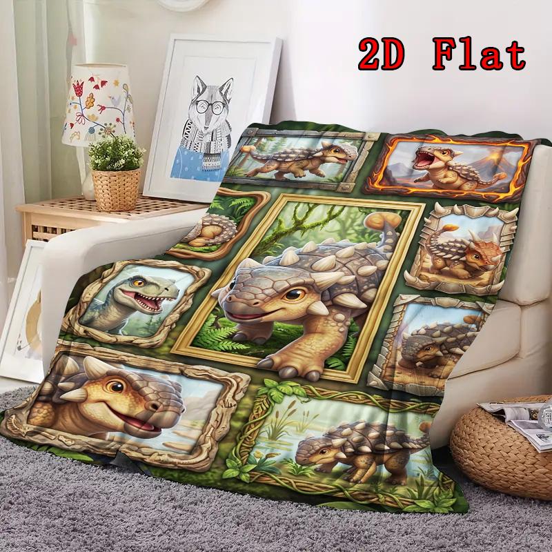 Dinosaur Collection 2D Flat Pattern Flannel Blanket, High quality All Seasons, Home Decor, Warmth and Comfort, Perfect for Christmas Gifts.