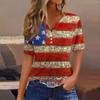 Жен. Футболка Футболка День независимости С принтом Пуговицы С короткими рукавами Повседневные Выходные Мода Классический Классический V-образный вырез Обычный Топ