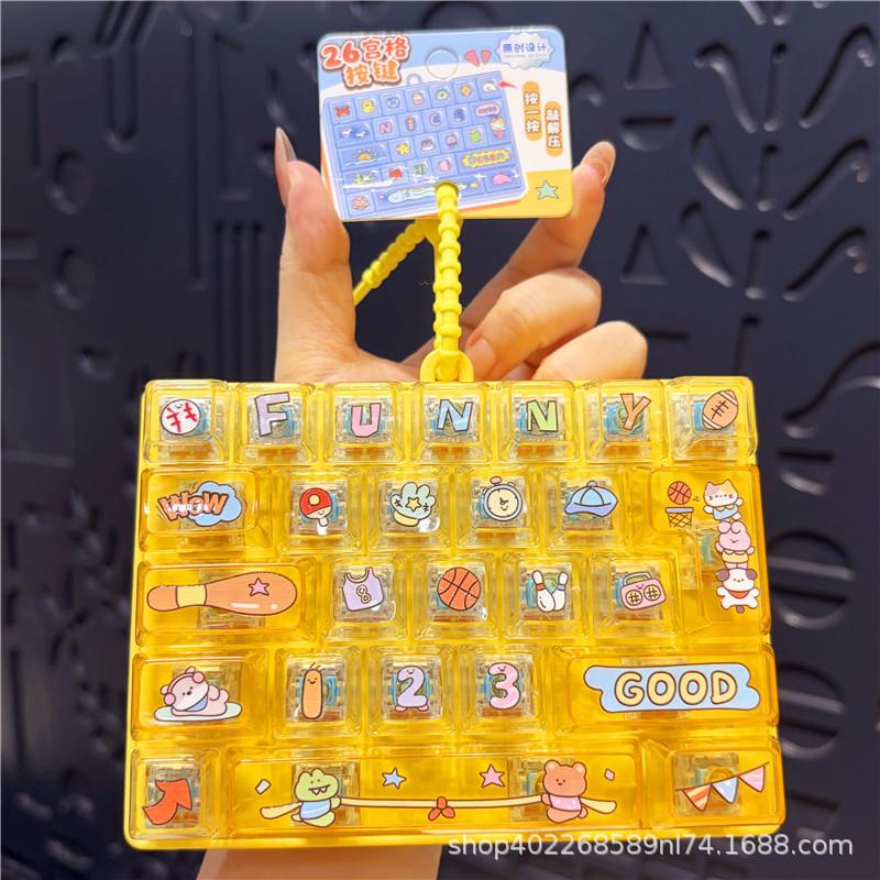 Funny 26 Grid Keyboard Keycap Clicker Keychain Fidget Push Squeeze Stress Anxiety Relief Decompression Sensory Bag Charm Gift