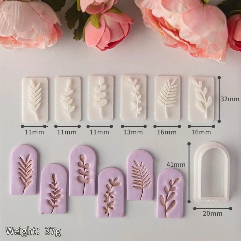 7Pcs Set Clay Earring Molds Set Embossing Design Fresh Plant Pattern Polymer Clay Stamps Cutters Flower Leaves Stamps