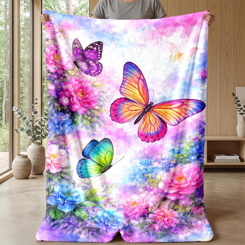 Unicorns Among Flowers and Butterflies Theme blanket Lightweight Warm Flannel Blanket Decorative Throw Blanket for Home Decoration