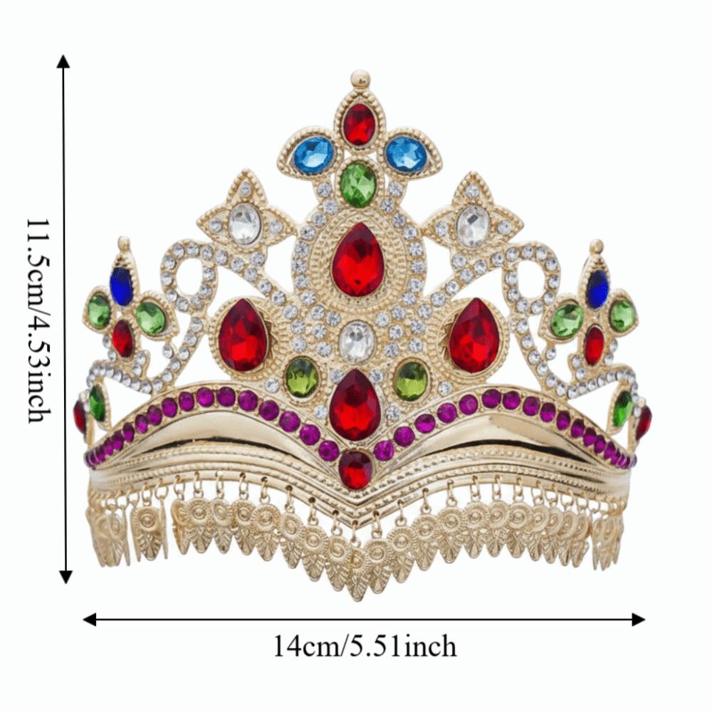 Gold Princess Hair Tiara Shiny Rhinestone Crown Luxury Ethnic Dance Crown Wedding