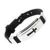 Men Fashion Silver Cross Stainless Steel Black Rubber Bracelet Bangle Wristband