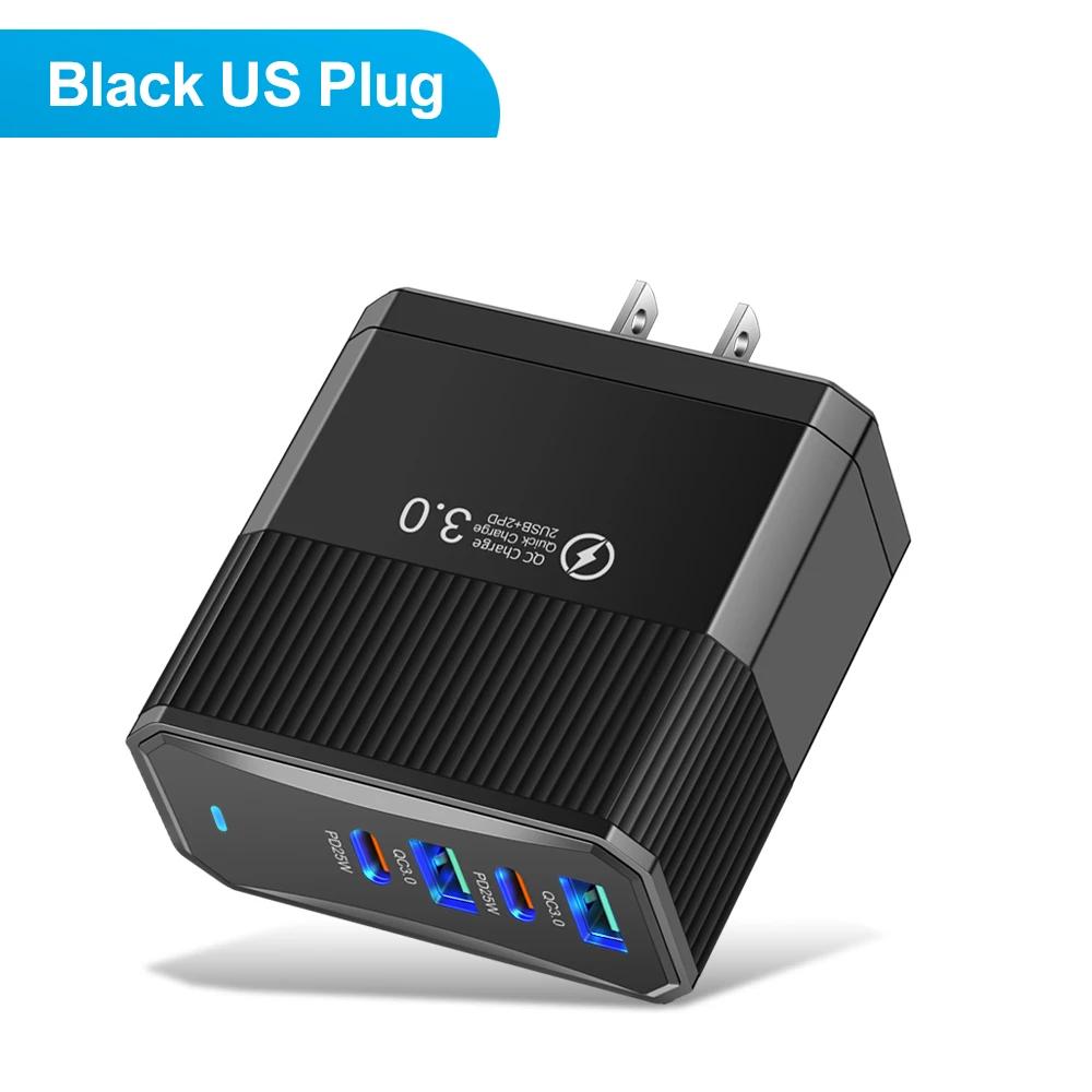Зарядное устройство USB C Muti 4 порта PD Type C Быстрая зарядка Quick Charge QC3.0 PD Сетевой адаптер питания для IPhone 16 Xiaomi Samsung Oneplus