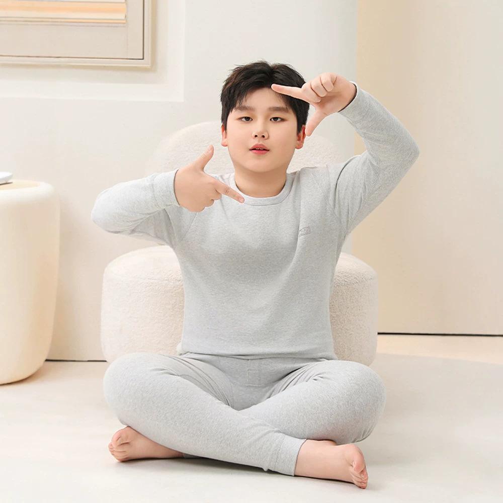 Men's fat children's comfortable velvet bottoming long johns pure cotton middle-aged and older children's students' thermal underwear set