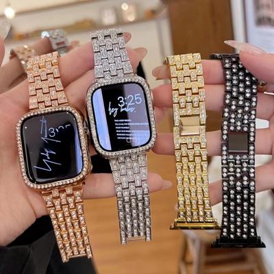 Роскошный металлический ремешок с бриллиантами для Apple Watch Ultra2 49 мм 9 8 7 45 мм для IWatch Series 6 5 4 40 мм 42 38 мм женский ремешок из нержавеющей стали